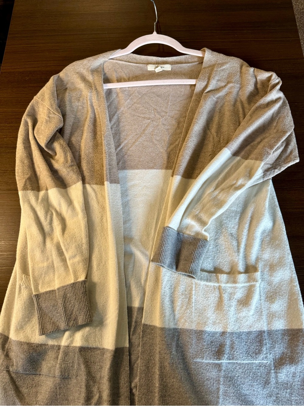 Women’s Open-Front Colorblock Cardigan in Light Taupe & Cream
